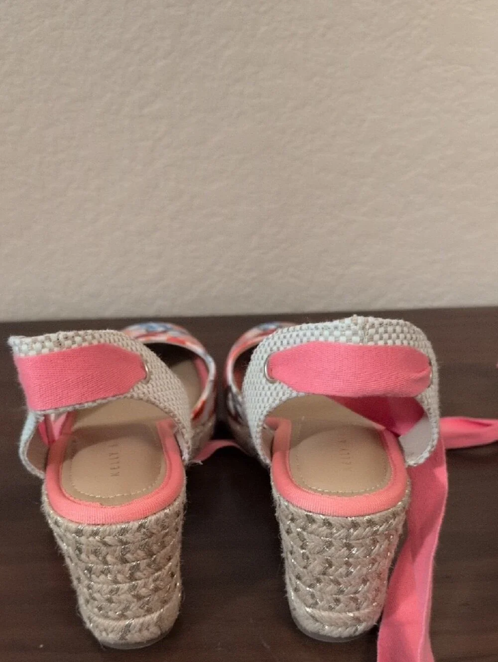 Floral Espadrille Wedges with Pink Ties